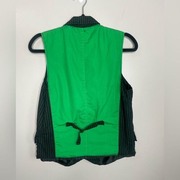 Y2K Tripp NYC black green pin striped men’s vest size small skull buttons goth - Picture 8 of 8